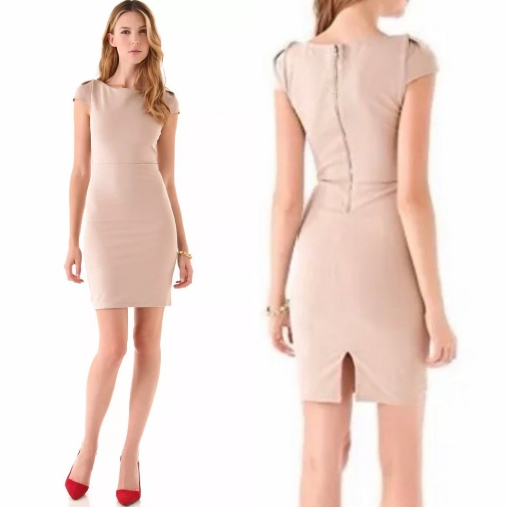 Alice & Olivia Nude Avery Fitted Bodycon Dress 15.5"ptp